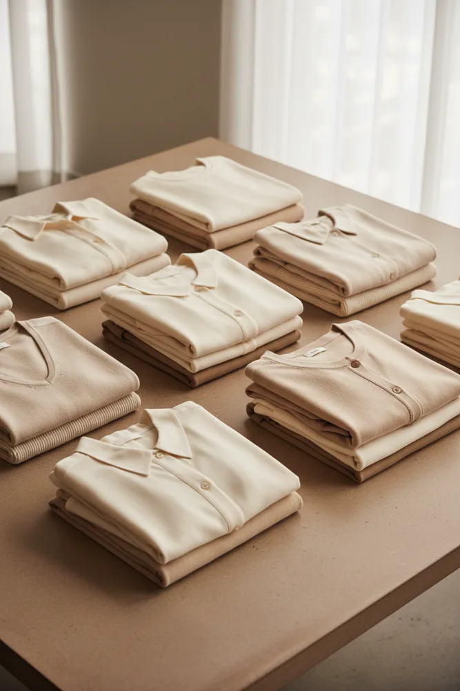 Folded shirts and knitwear arranged in visible, accessible groups